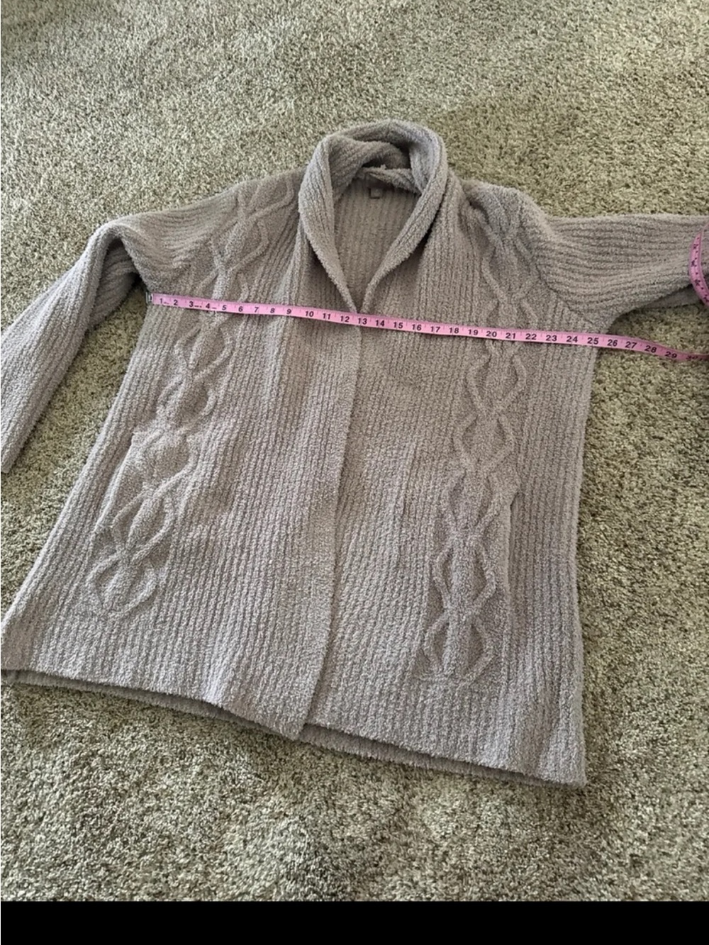 Barefoot Dreams CozyChic Cable Knit Cardigan Jacket Open Front Taupe Medium - Picture 11 of 12